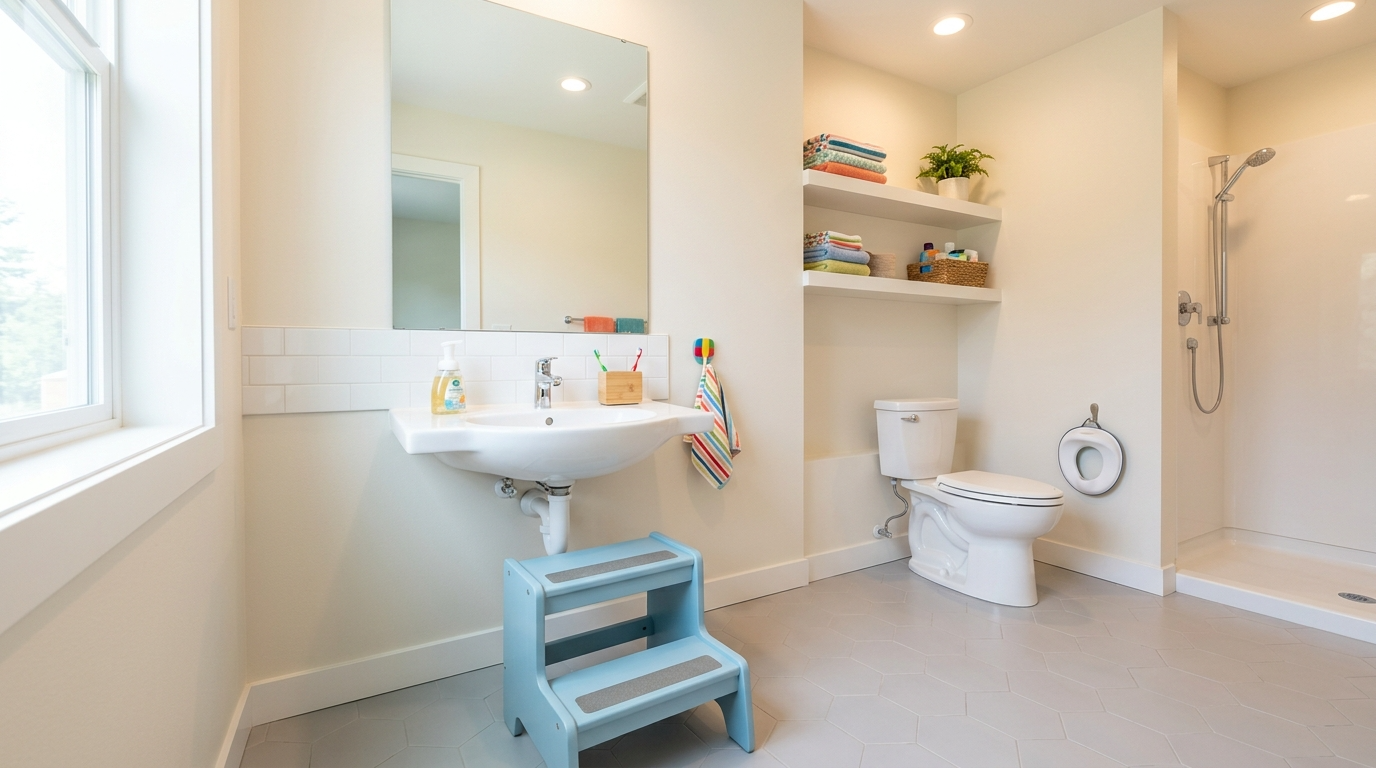 Add step stools so kids can use the sink comfortably